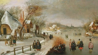 Winterlandschaft mit Schlittschuhläufern von Adam van Breen